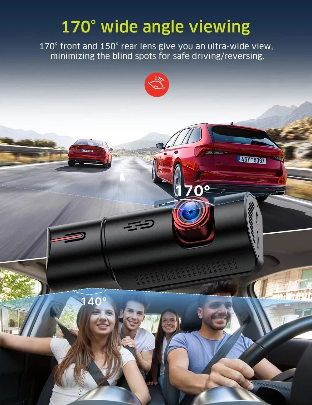 TOGUARD UHD 4K WiFi GPS Dash Cam, IR Night Vision Dash Camera Front and Inside Car Camera with 64GB Card