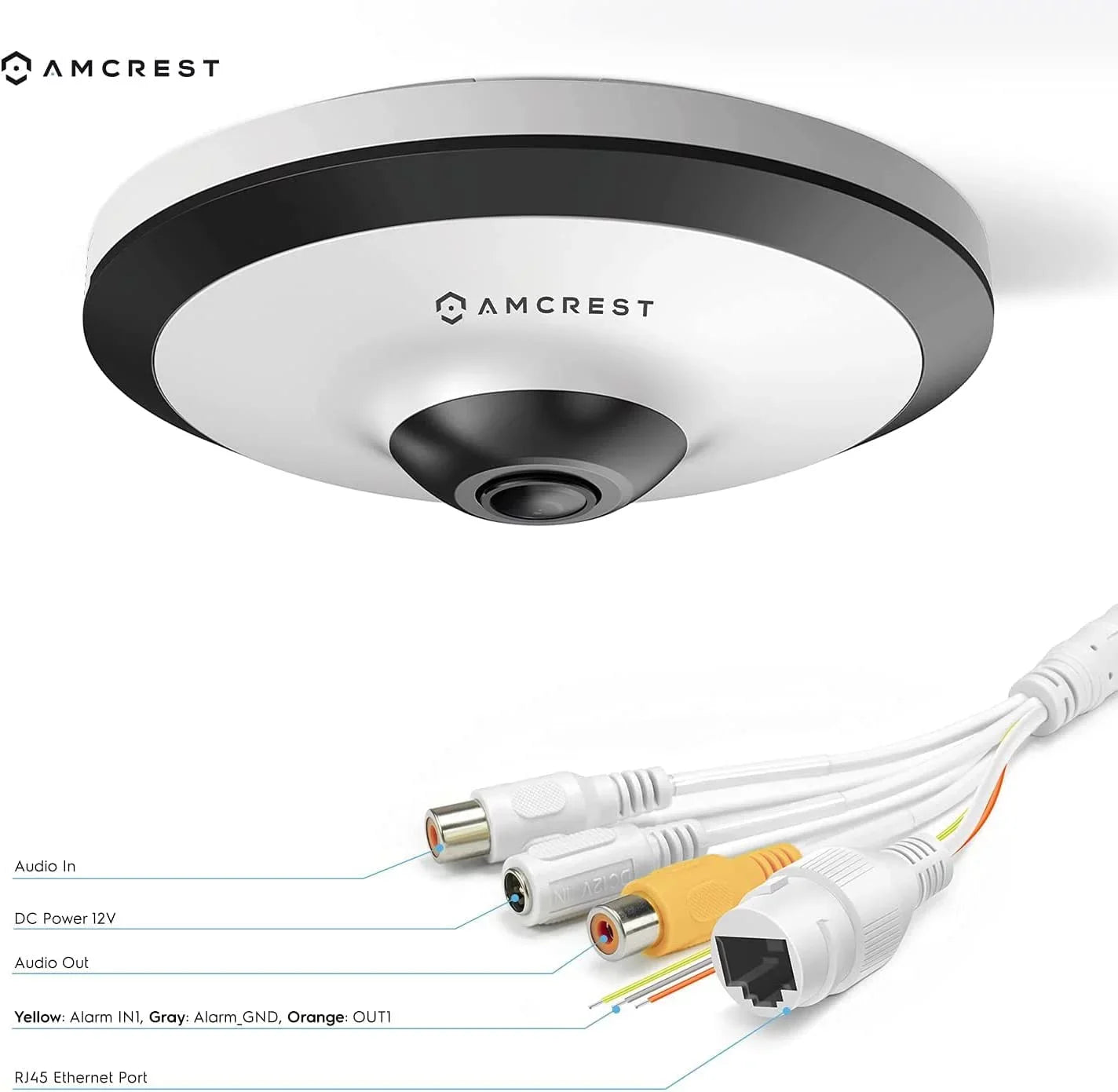 Amcrest 5-Megapixel Fisheye Camera, UltraHD Security PoE Camera Indoor, 1.4mm Lens, 33ft Nightvision, 360° Panoramic Camera Shield Cloud and MicroSD Recording, IP5M-F1180EW (White)