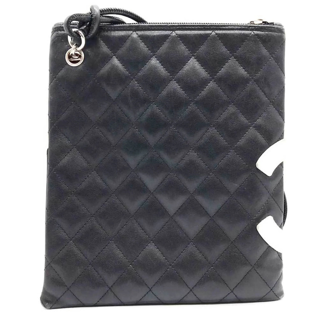 Pre-Owned CHANEL Cambon Line Shoulder Bag Leather Black 100s (Fair)