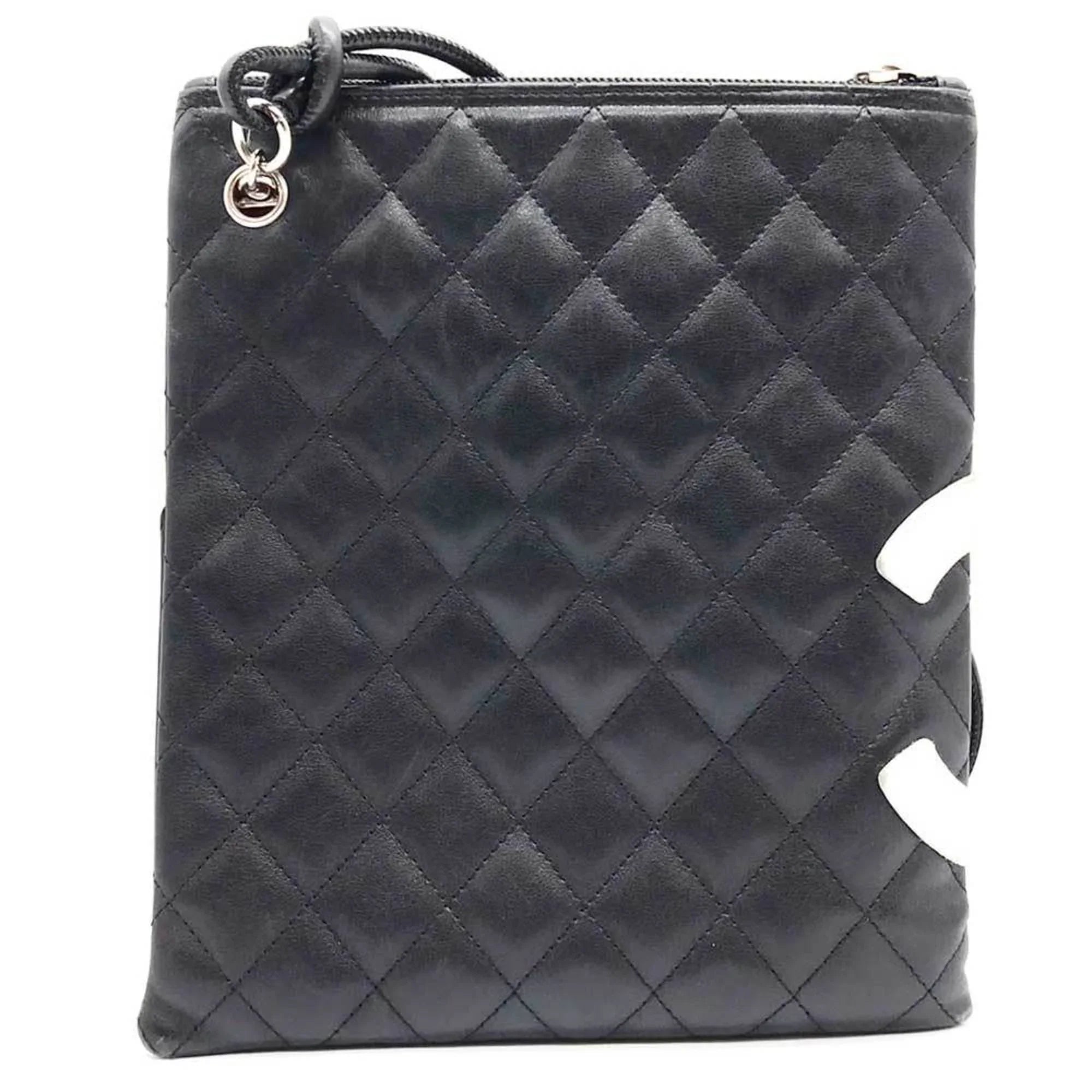 Pre-Owned CHANEL Cambon Line Shoulder Bag Leather Black 100s (Fair)