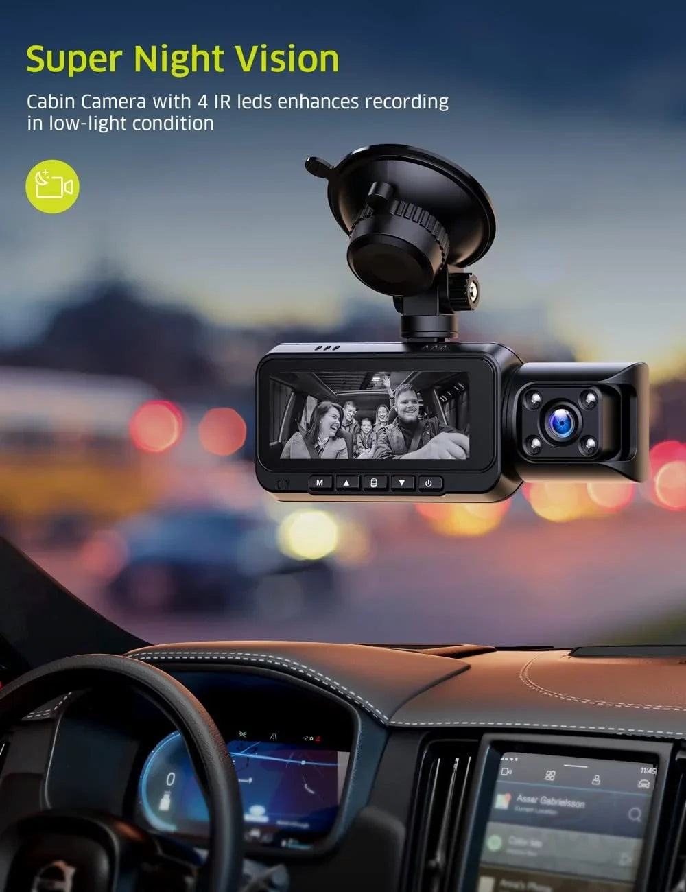 TOGUARD UHD 4K WiFi GPS Dash Cam, IR Night Vision Dash Camera Front and Inside Car Camera with 64GB Card