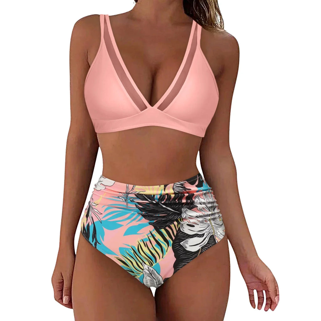 Swimsuit Underwire Bra Women High Waisted Bikini Sexy Push Up Two Piece Swimsuits Vintage Swimsuit Two Piece Retro Ruched High Waist Print Bikini Set