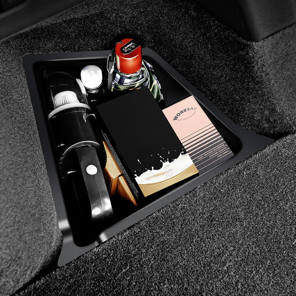 Xotic Tech Black Rear Trunk Side Storage Grocery Box w/Lid Reinforced Handle Partition Board Shield Organizer Packet Holder Bin Suitable with Tesla Model Y 5 Seater 2022-up