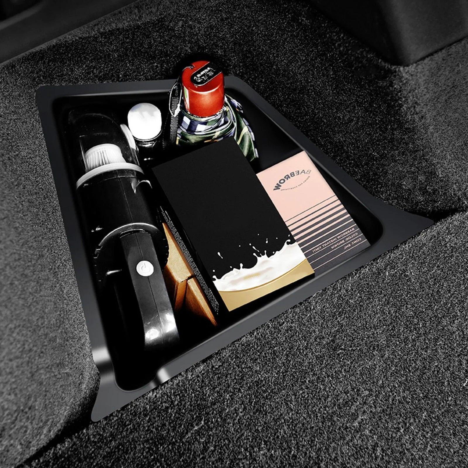 Xotic Tech Black Rear Trunk Side Storage Grocery Box w/Lid Reinforced Handle Partition Board Shield Organizer Packet Holder Bin Suitable with Tesla Model Y 5 Seater 2022-up
