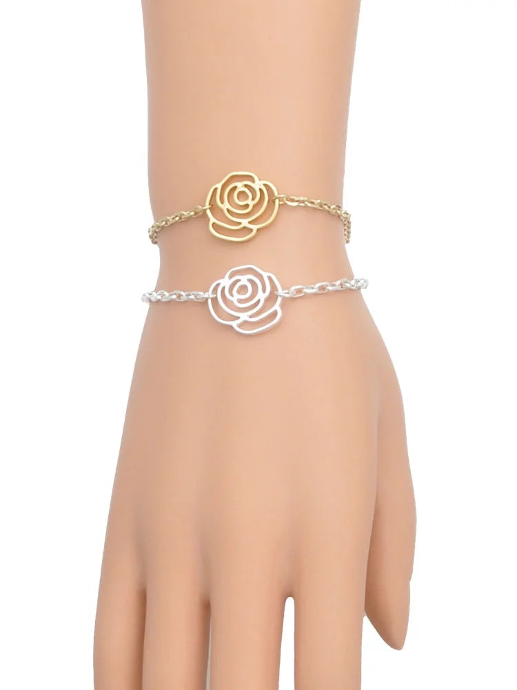 Delight Jewelry Silvertone Antiqued Four Leaf Clover Silver-tone Flower Link Chain Bracelet, 6.75"+2" Extender
