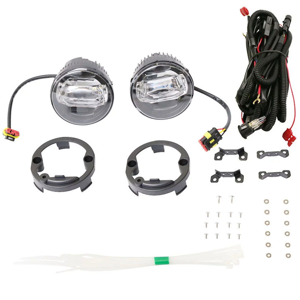 Ikon Motorsports Suitable with Ford Mustang, Ford Focus, Ford Taurus X, Ford Transit Connect; Lincoln LS & Navigator Front LED Fog Lamp Foglight Pair LH RH Clear Lens W/ Wire Harness