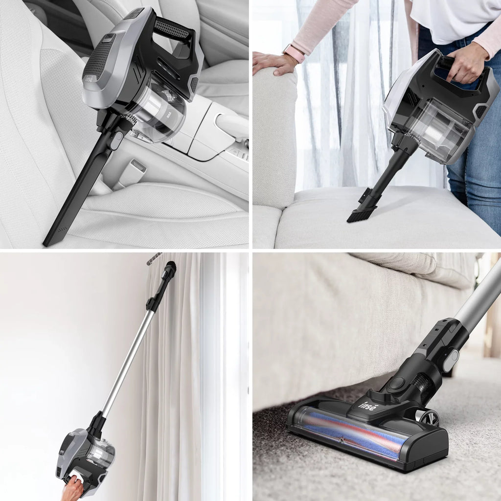 INSE Cordless Vacuum Cleaner, 15Kpa 180W Powerful Suction Stick Vacuum Cleaner, Up to 40min Runtime, 3 in 1 Handheld Vacuum Cleaner for Thin Carpet Hard Floor Pet Hair