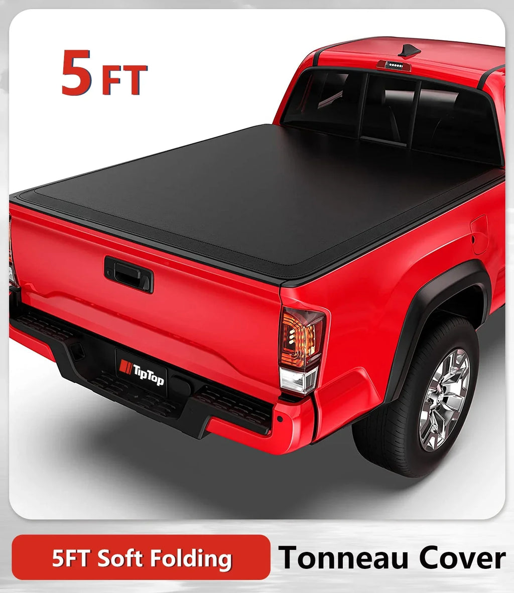 Tiptop Soft Folding Tonneau Shield Truck Bed For 2016-2023 Toyota Tacoma 5ft Bed (60.5") | TPX3 |For Models With or Without The Deck Rail System|