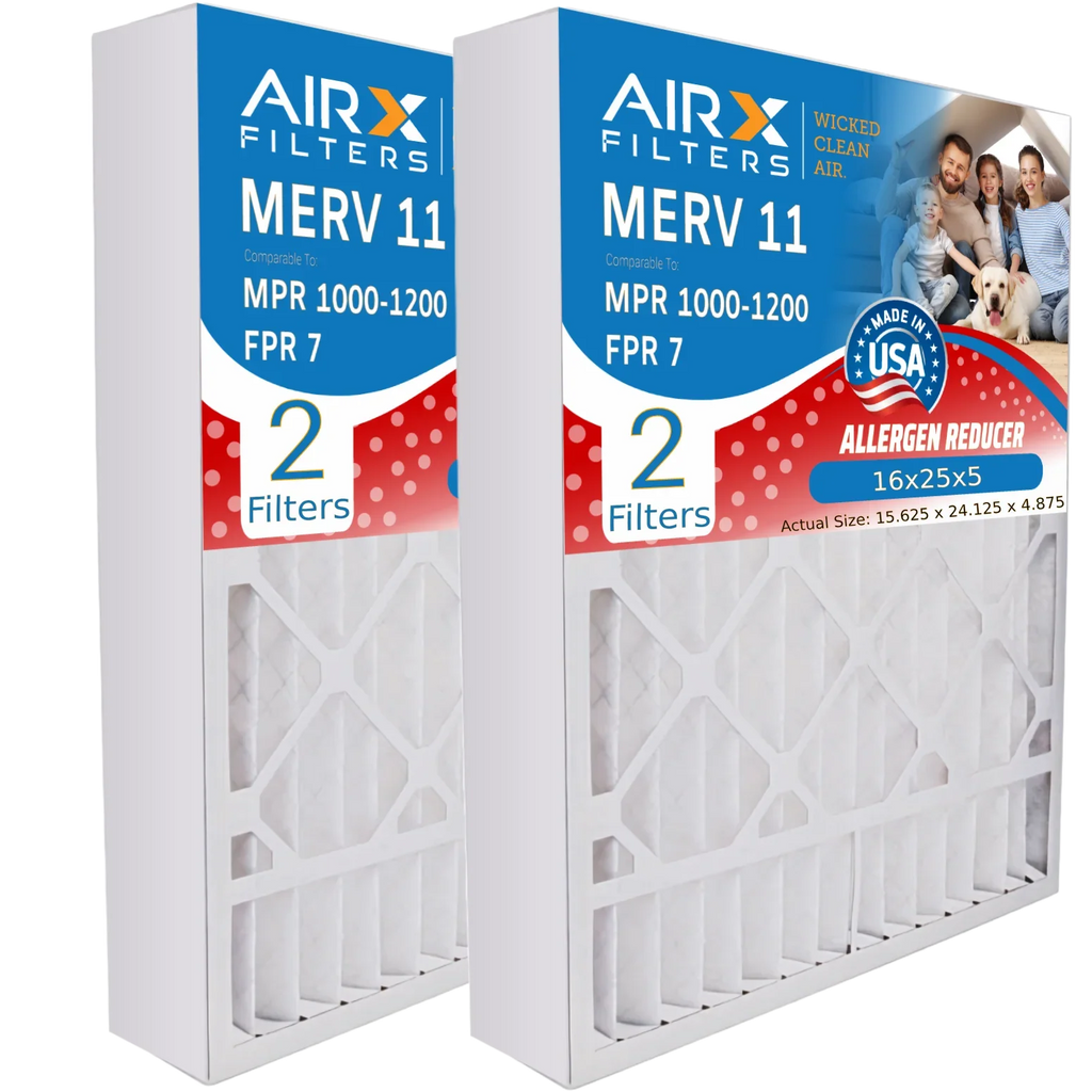 16x25x5 Air Filter MERV 11 Comparable to MPR 1000, MPR 1200 & FPR 7 Suitable with Air Bear 255649-105 Premium USA Made 16x25x5 Furnace Filter 2 Pack by AIRX FILTERS WICKED CLEAN AIR.