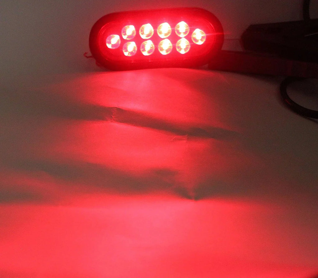 Pair ( 2 Pieces ) Solid LED 6" Oval Red Brake Stop Turn Tail Marker Signal Light for Truck Trailer Tractor Jeep w Grommet Pigtail Kit DOT SAE Approved