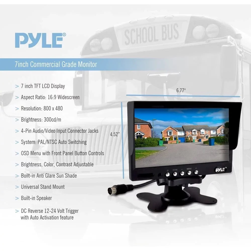 Climate Rearview Backup Camera & Monitor Video System, Commercial Grade, 2 Cameras, 7" Monitor, Dual DC 12-24V for Bus, Truck, Trailer, Van