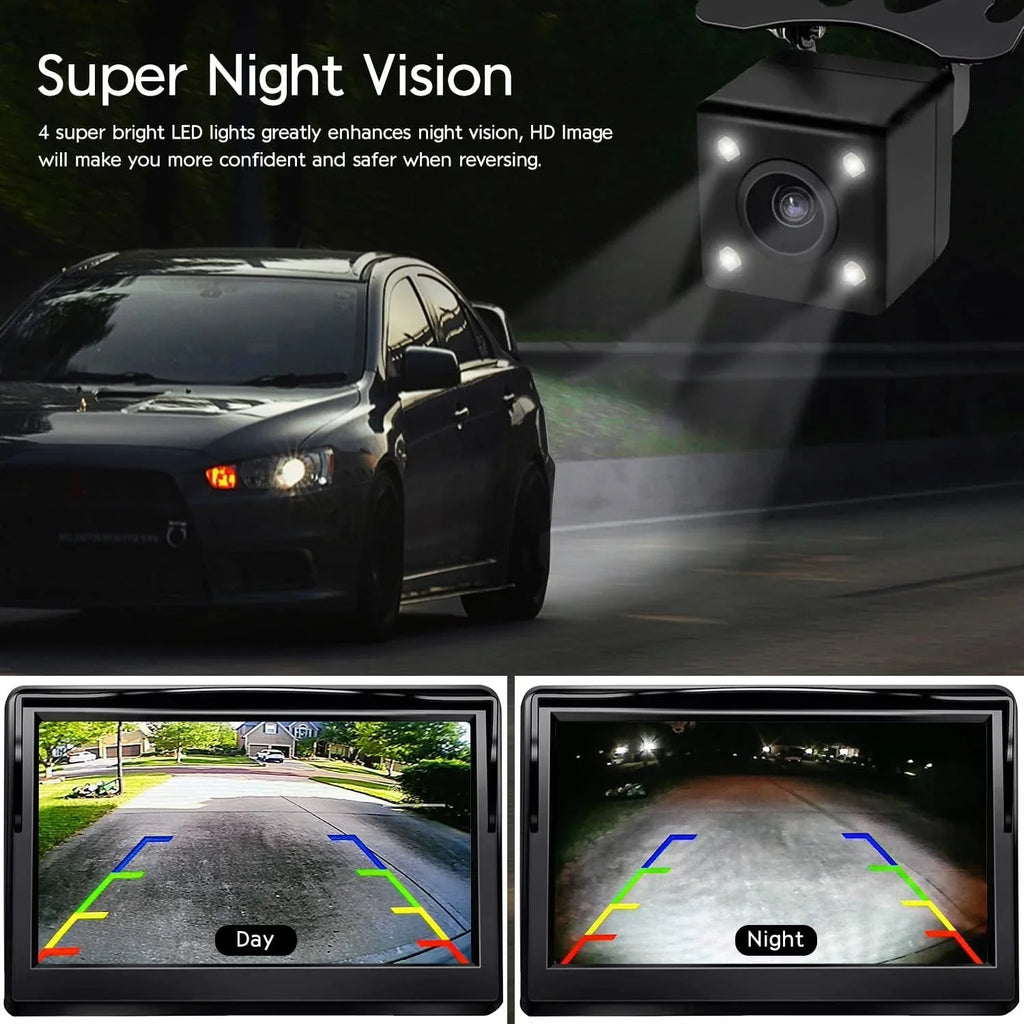 Kairiyard Backup Camera, Car Rear View Reverse Camera with 5in Monitor HD Night Vision 170° Wide View Angel Vehicle