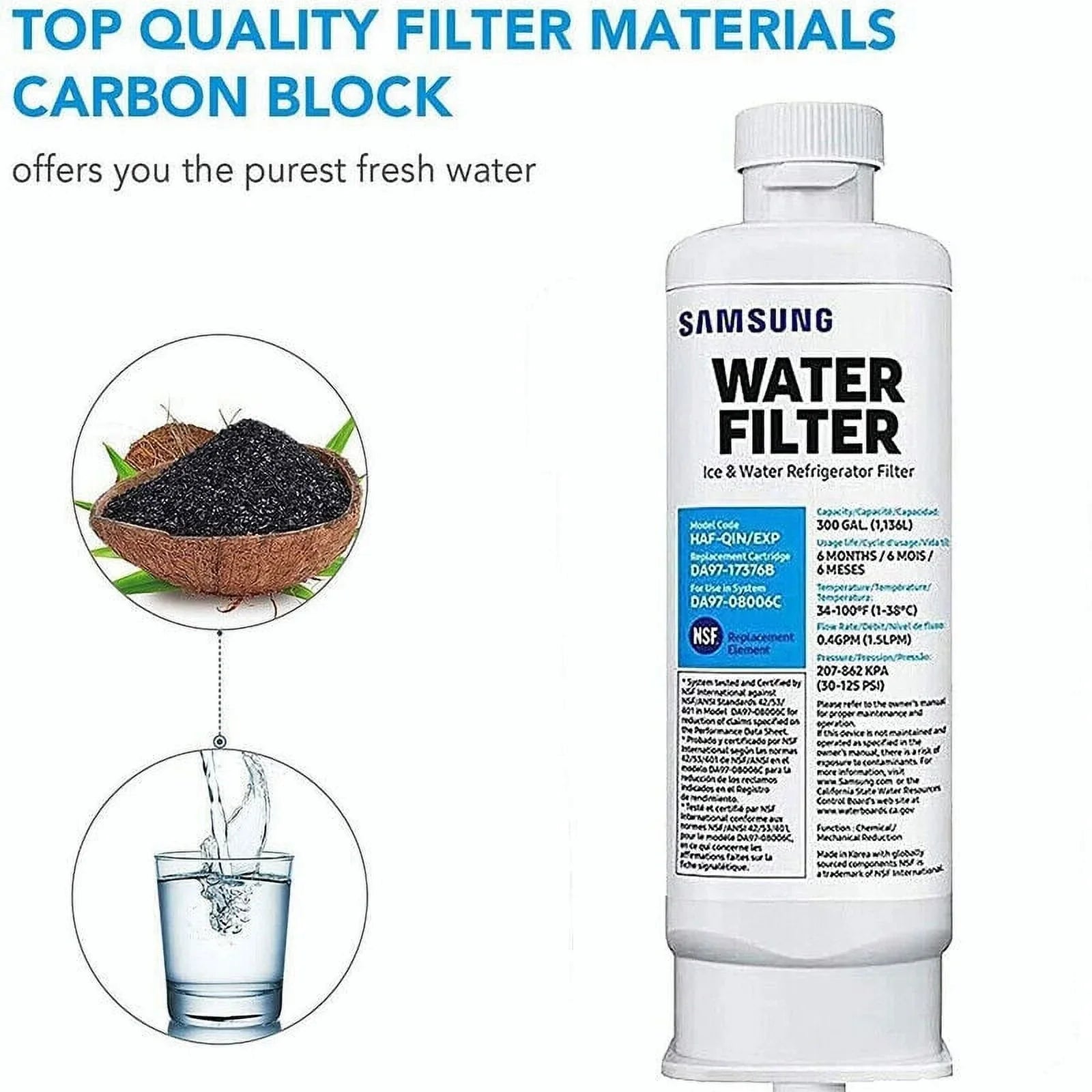 3 pcs DA97-17376B HAF-QIN Refrigerator Water Filter DA97-08006C