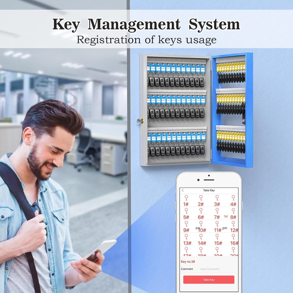 96 Key Lock Box Plus, Smart Key Cabinet Wall Mount, OTP Share Half-Remote Security Storage Lockbox, APP Bluetooth/Fixed Code for Car Dealership，，