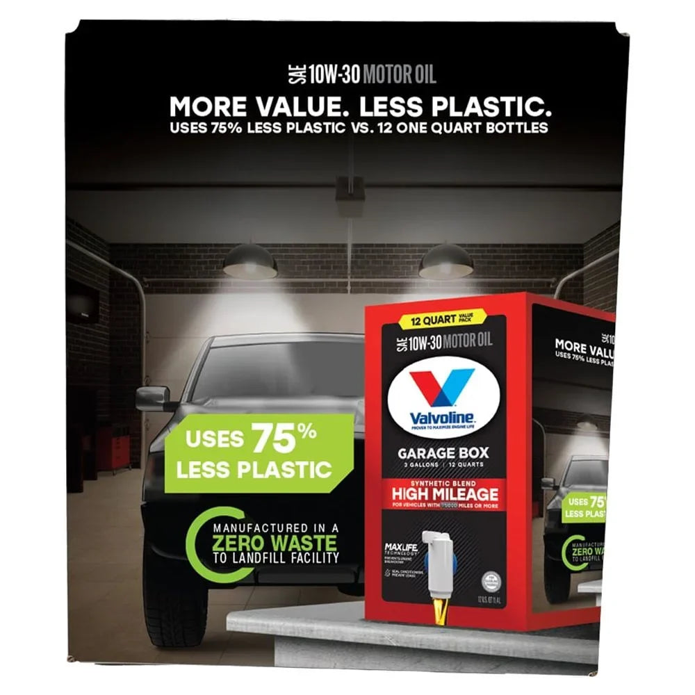 Valvoline High Mileage MaxLife 10W-30 Synthetic Blend Motor Oil 12 QT Garage Box
