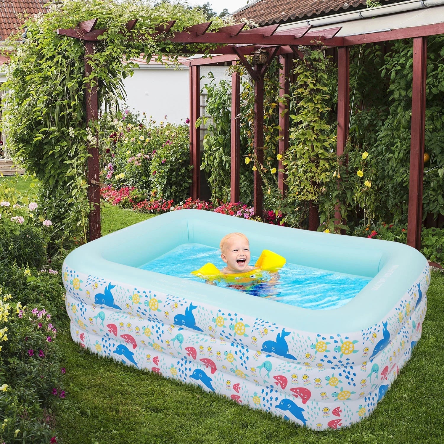 Inflatable Swimming Pool, Family Full-Sized Above Ground Swimming Pools,Inflatable Swim Pool for Kids, Indoor & Outdoor XH - 82.7"*55"*23.6"