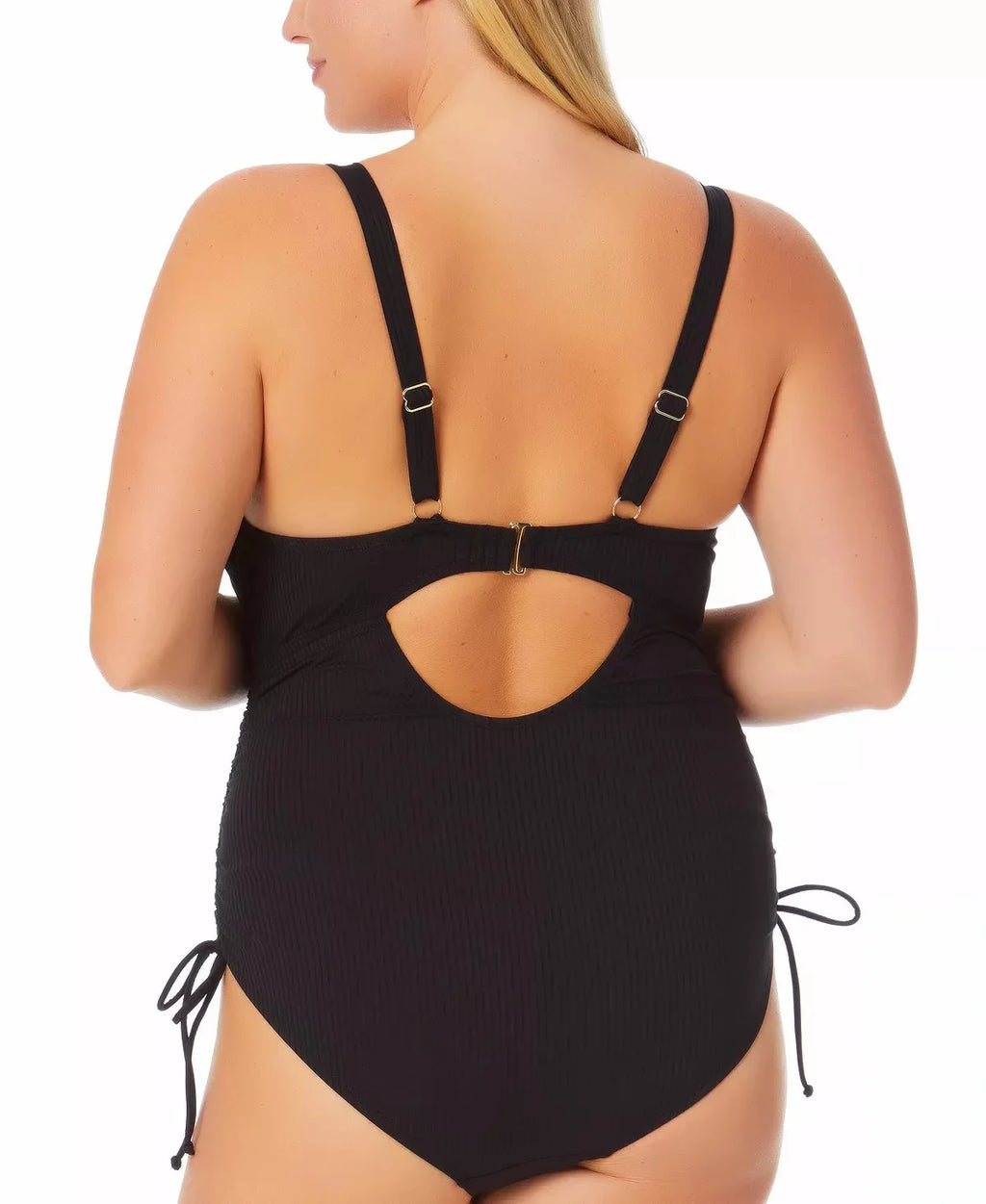 California Waves RICH BLACK Plus Size Ribbed Cutout One-Piece Swimsuit, US 20/22