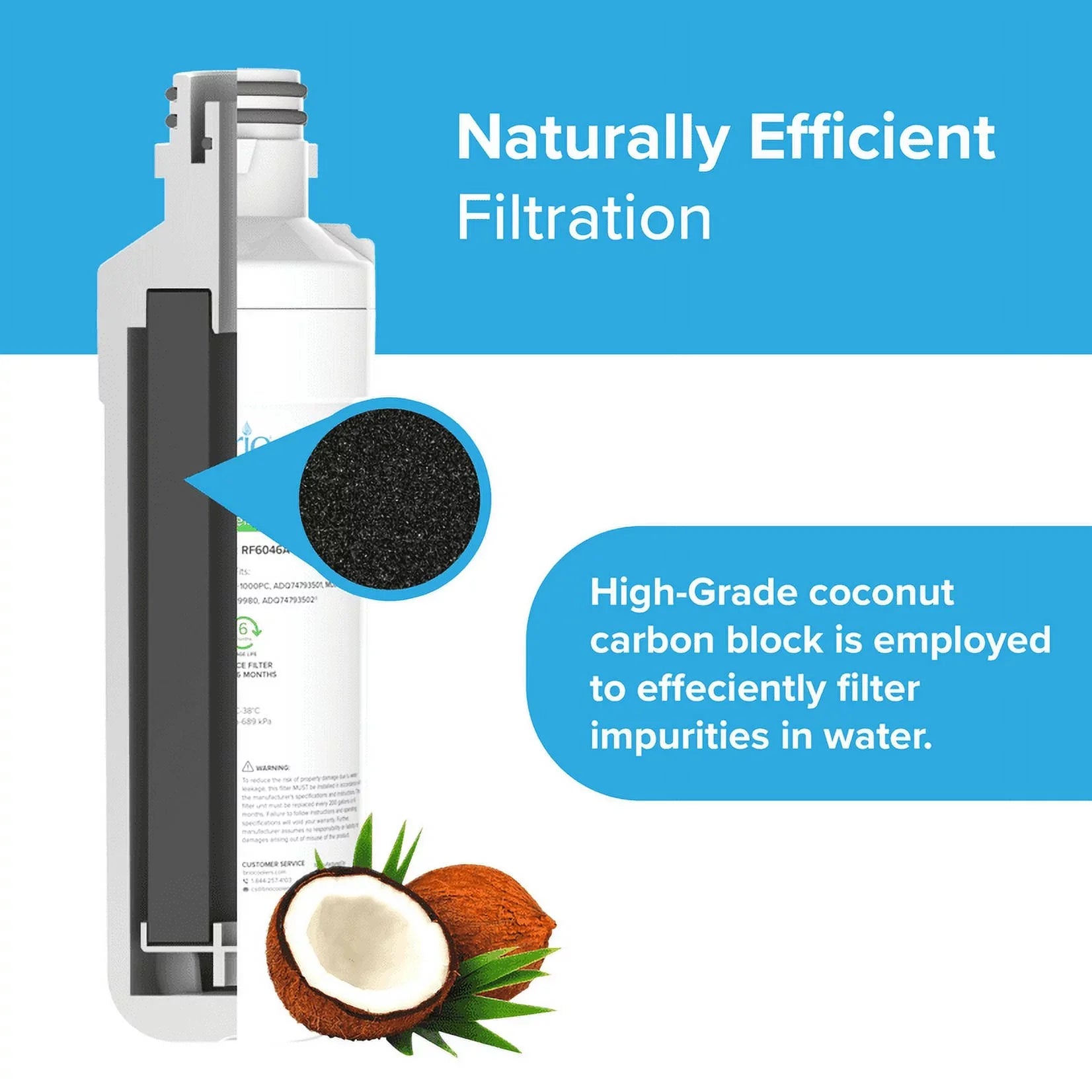 Brio 6046A Refrigerator Water Filter Replacement Suitable With LGLT1000P, LT1000PC, LT1000PCS, LT-1000PC, ADQ74793501
