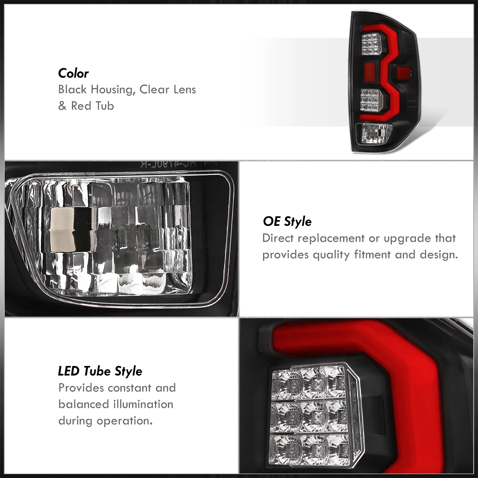 AJP Distributors Black Housing Clear Lens Red Tube LED Tail Lights Brake Stop Signal Lamps Pair Fitting For Toyota Tundra 2014 2015 2016 2017 2018 2019 2020 2021 14 15 16 17 18 19 20 21