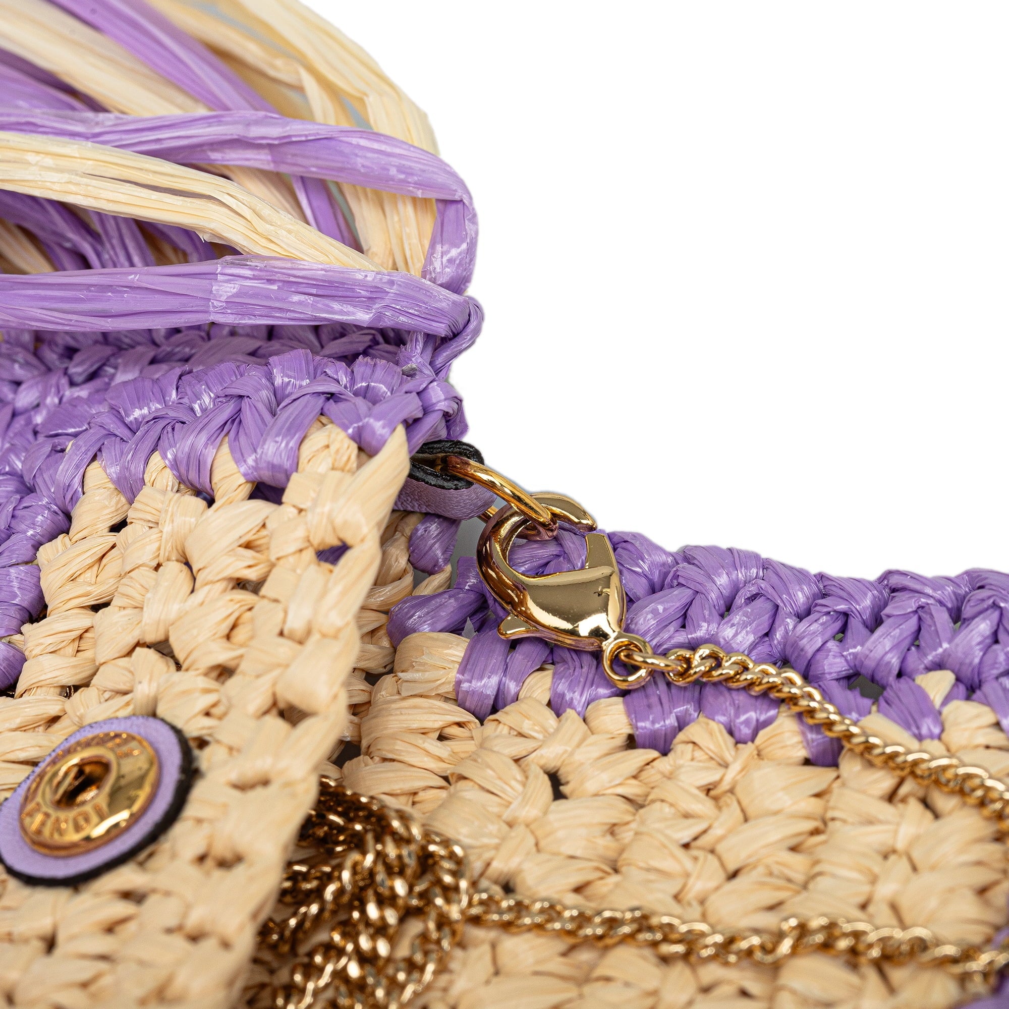 Pre-Owned Authenticated Fendi Intreccio Pico Baguette Raffia Natural Material Purple Crossbody Bag Unisex (Good)