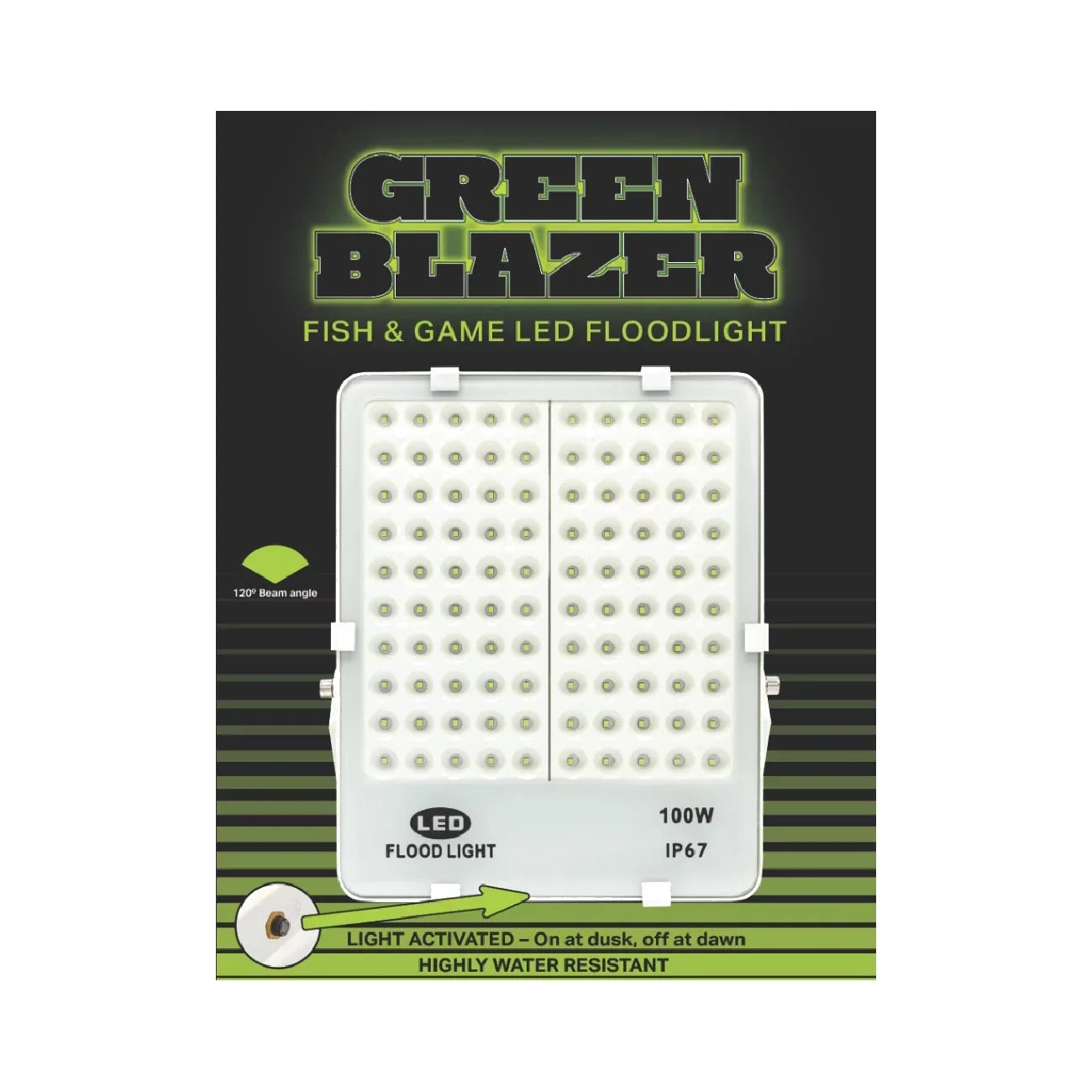 Rite Angler Green Blazer Fish & Game LED Floodlight 100w Dock Watercraft Hunting Light for Attracting Fish and Game 110v