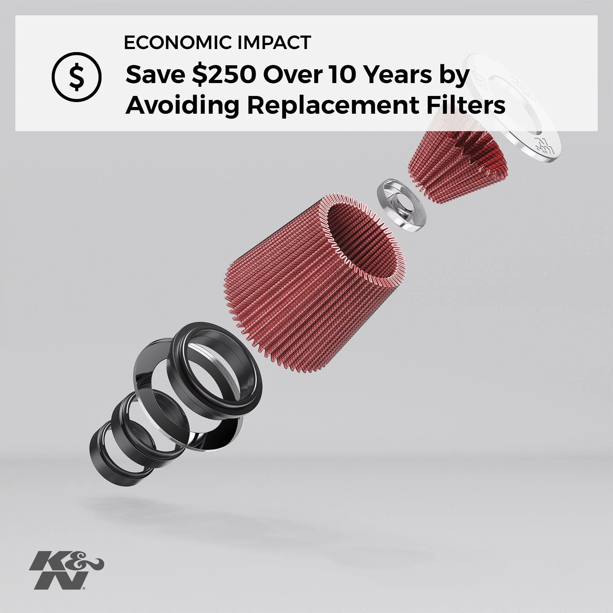 K&N Universal Clamp-On Air Filter: High Performance, Premium, Washable, Replacement Filter: Flange Diameter: 3.125 In, Filter Height: 6 In, Flange Length: 0.75 In, Shape: Round Tapered, RU-3250