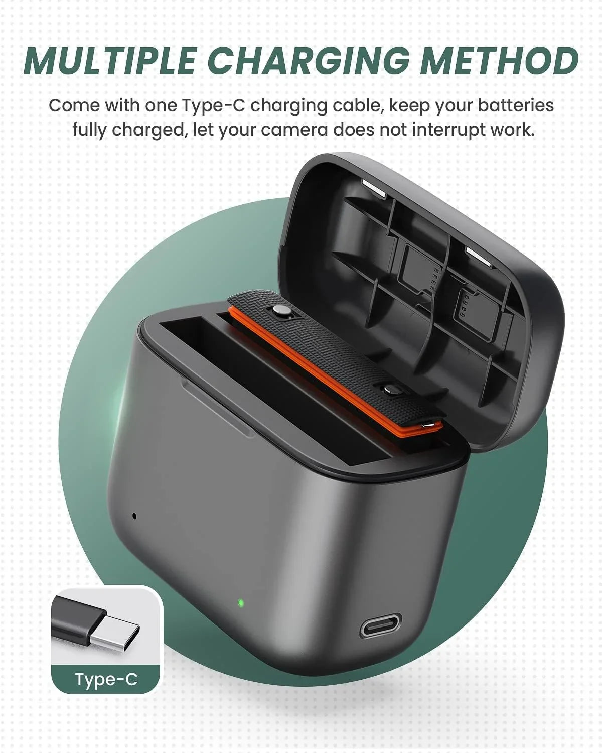 2 Channel Battery Charging Station & One Battery for Insta360 x3 Camera 1800mAh High Capacity, Charger Station with Misro SD Card Slots