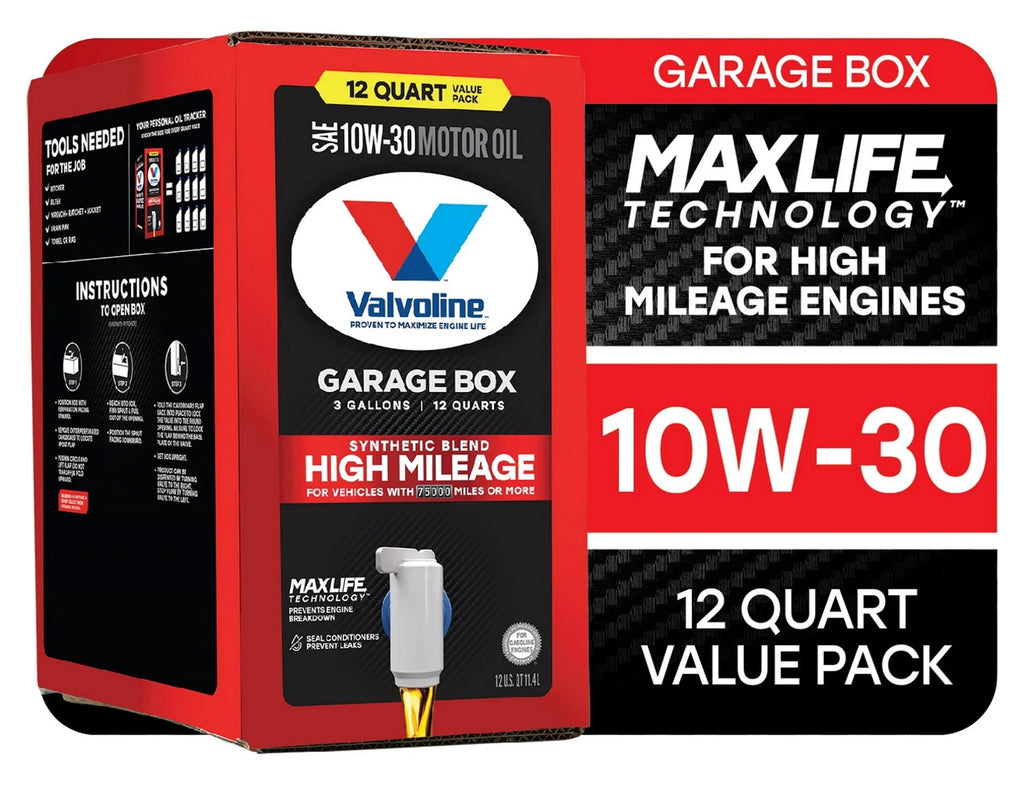 Valvoline High Mileage MaxLife 10W-30 Synthetic Blend Motor Oil 12 QT Garage Box