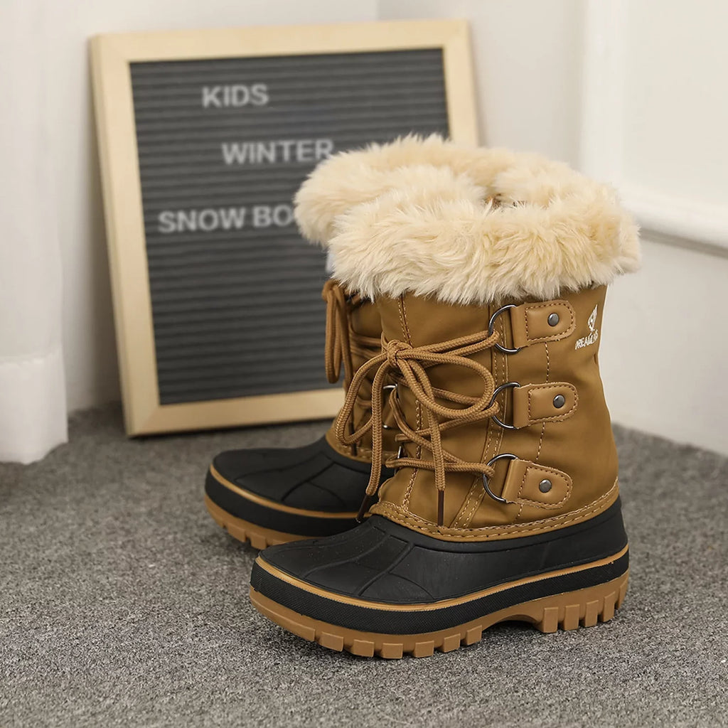 Dream Pairs Boys Girls Toddler Kids Ankle Winter Snow Boots Faux Fur-Lined Soft Boots Shoes Warm FORESTER TAN Size 1 Little Kid