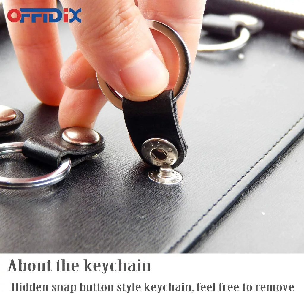 OFFIDIX PU Leather Portable Key Cabinet,8-Key Hooks Portable Zippered Key Case Menus Card Organizer Holder Business Padfolio for Real Estate Sales,Hotel Executives, Car Service