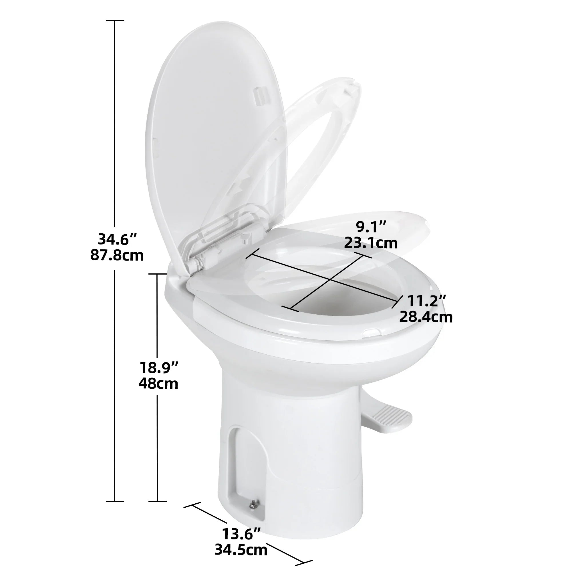 Dextrus Portable RV Toilet with Pedal Flush, Gravity Flush Toilet High Profile for Caravan Travel, Camping, Ship White