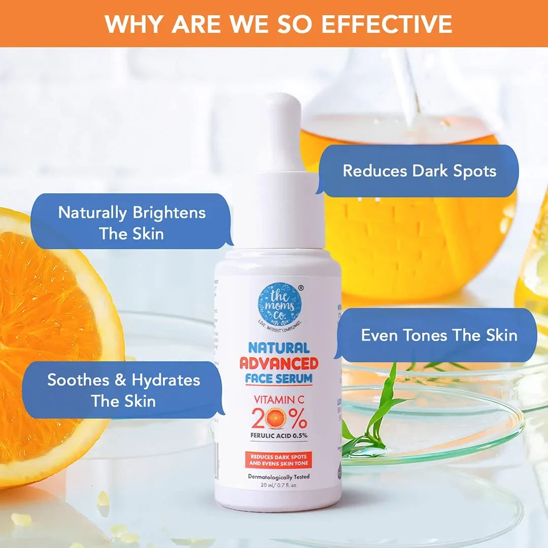 The Moms Co. Natural Advanced Face Serum With Vitamin C For A Naturally Brighter And Even Toned Skin L 20 Percent Vitamin C L 20 Ml