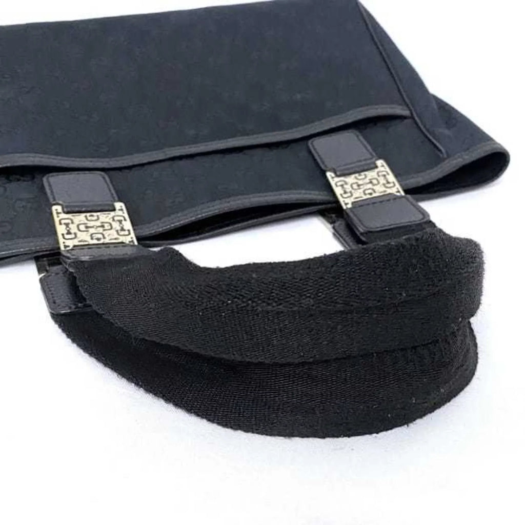 Pre-Owned Gucci Tote Bag Black Silver Horsebit 145810 Canvas Leather GUCCI Handbag Ladies (Good)