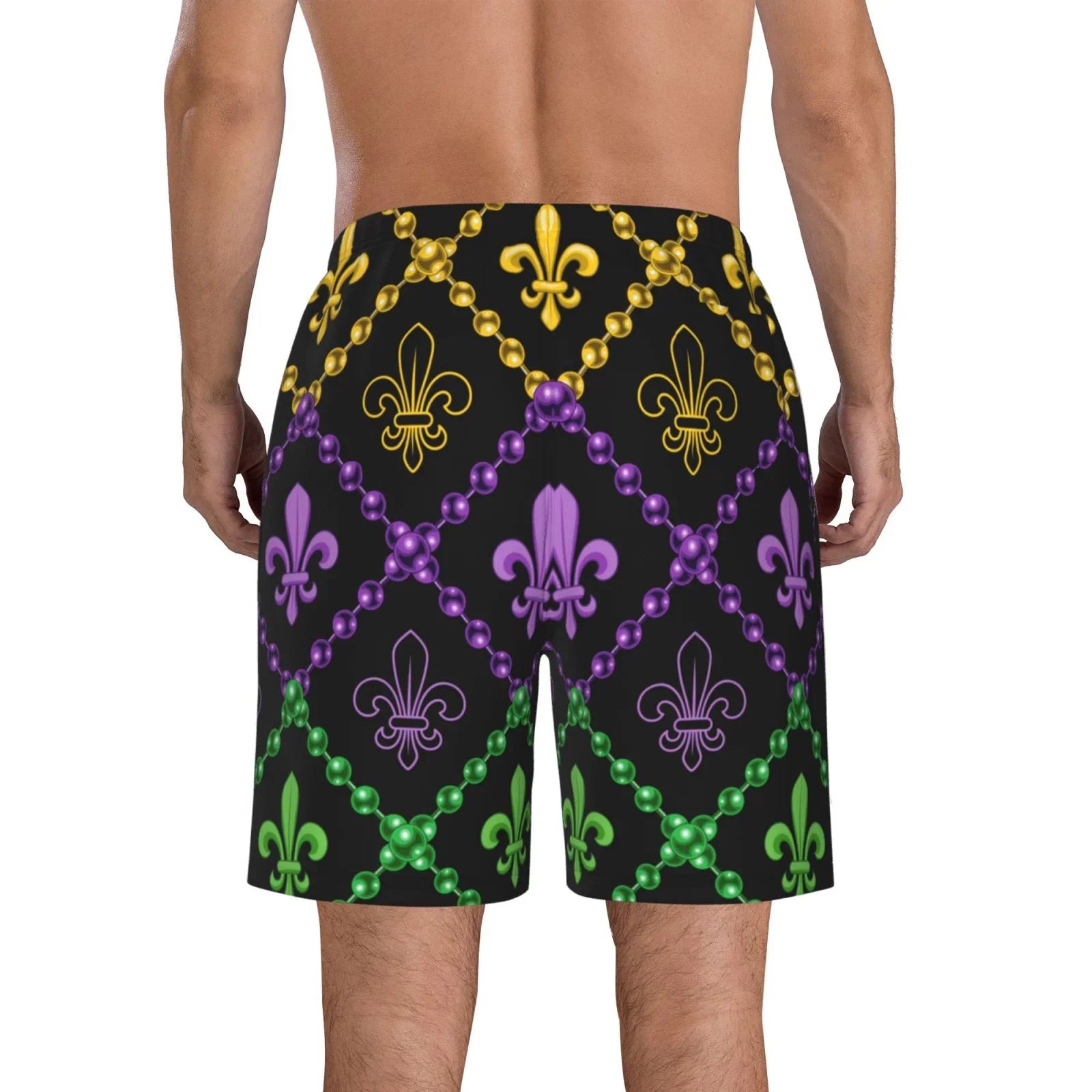 Lukts Mardi Gra Geometric Mens Swim Trunks Quick Dry Swim Shorts With Funny Beach Shorts