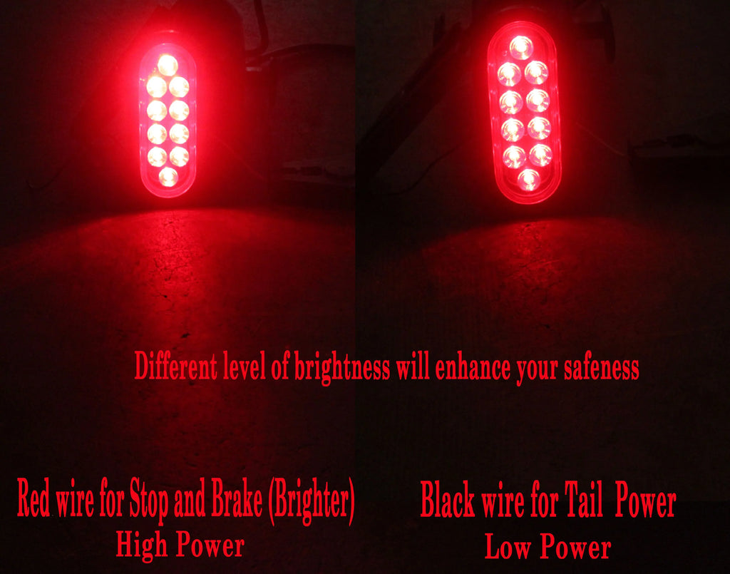 Pair ( 2 Pieces ) Solid LED 6" Oval Red Brake Stop Turn Tail Marker Signal Light for Truck Trailer Tractor Jeep w Grommet Pigtail Kit DOT SAE Approved