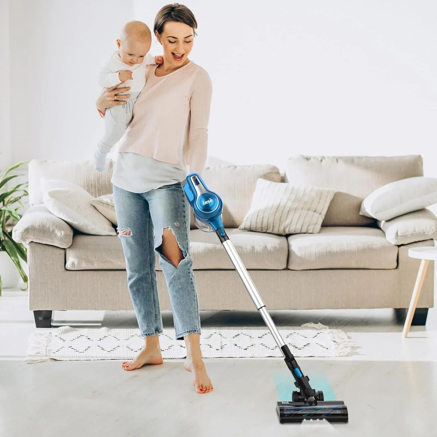 FJU Cordless Vacuum Cleaner, 10-in-1 30Kpa Powerful Cordless Stick Vacuum with Pet Hair Tool, Rechargeable Cordless Vacuum 45min Runtime, Lightweight Vacuum Cleaners for Home Carpet Floor Pet Hair