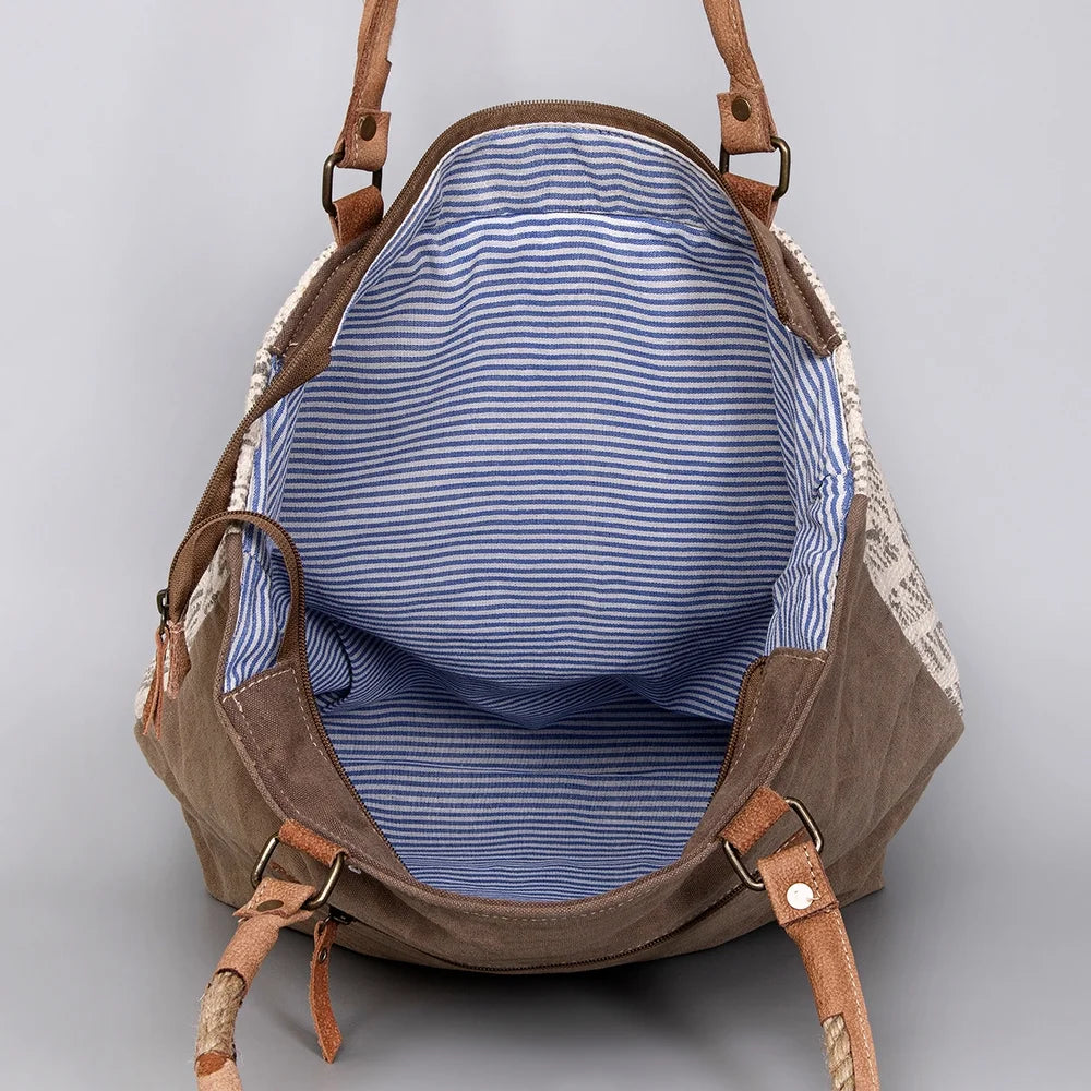 KB OHLAY KB487 TOTE Upcycled Wool Upcycled Canvas Hair-on Genuine Leather women bag western handbag purse