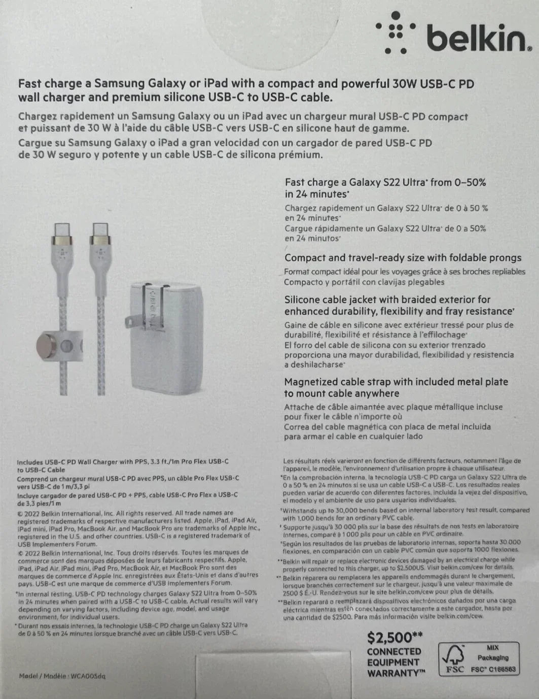 Belkin 30W Wall Charger with USB-C to USB-C Cable Bundle (Boost Charge) - White