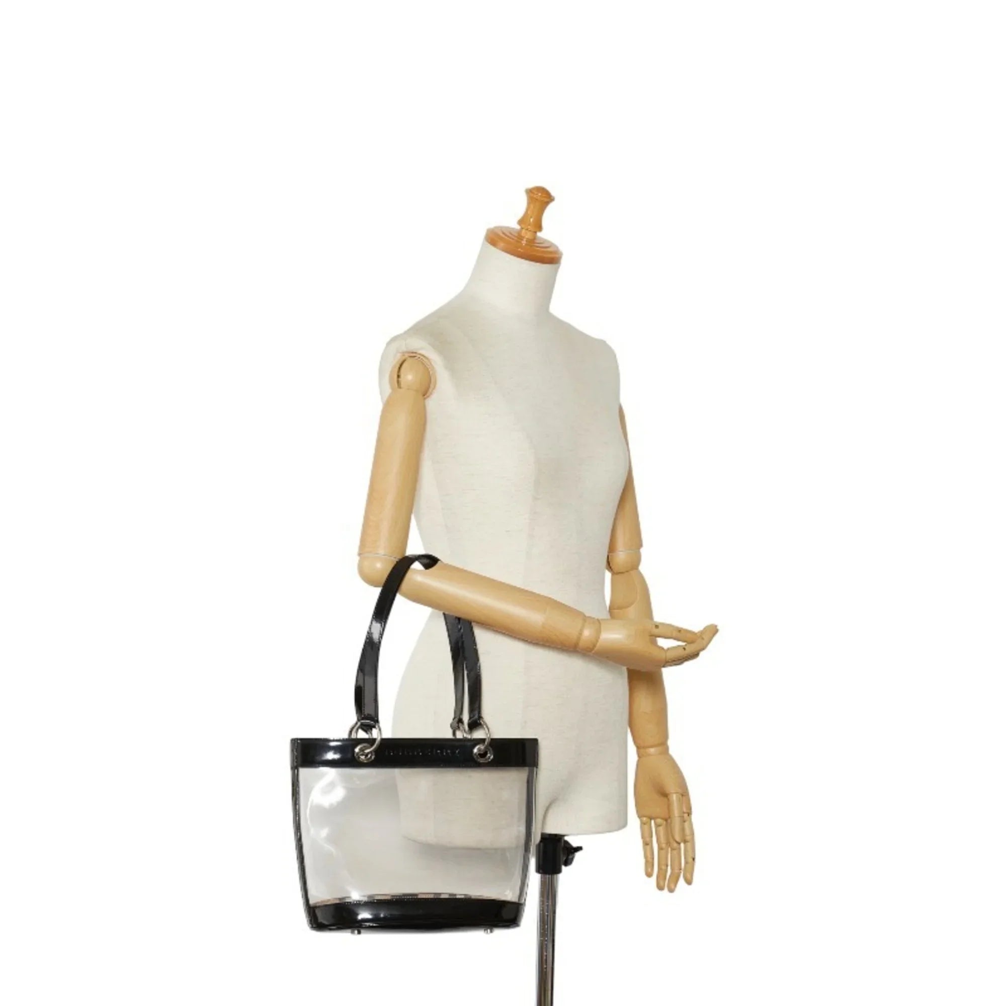 Pre-Owned Burberry Nova Check Embossed Clear Bag Handbag Tote Beige Black Vinyl Leather Canvas Ladies BURBERRY (Good)