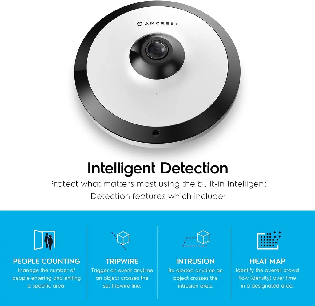 Amcrest 5-Megapixel Fisheye Camera, UltraHD Security PoE Camera Indoor, 1.4mm Lens, 33ft Nightvision, 360° Panoramic Camera Shield Cloud and MicroSD Recording, IP5M-F1180EW (White)