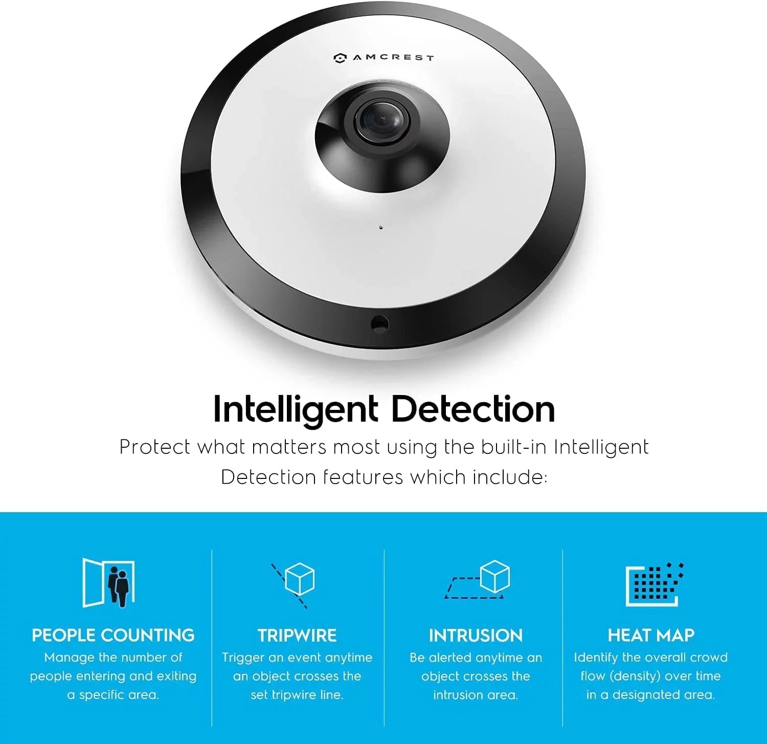 Amcrest 5-Megapixel Fisheye Camera, UltraHD Security PoE Camera Indoor, 1.4mm Lens, 33ft Nightvision, 360° Panoramic Camera Shield Cloud and MicroSD Recording, IP5M-F1180EW (White)