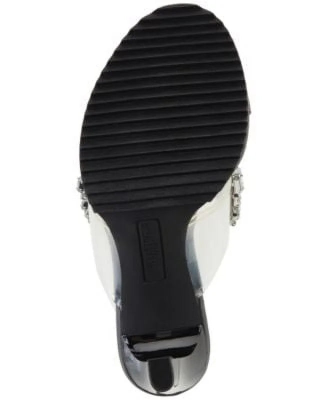 KARL LAGERFELD PARIS Womens Black Embellished Bedika Open Toe Slip On Leather Dress Heeled Sandal 5.5