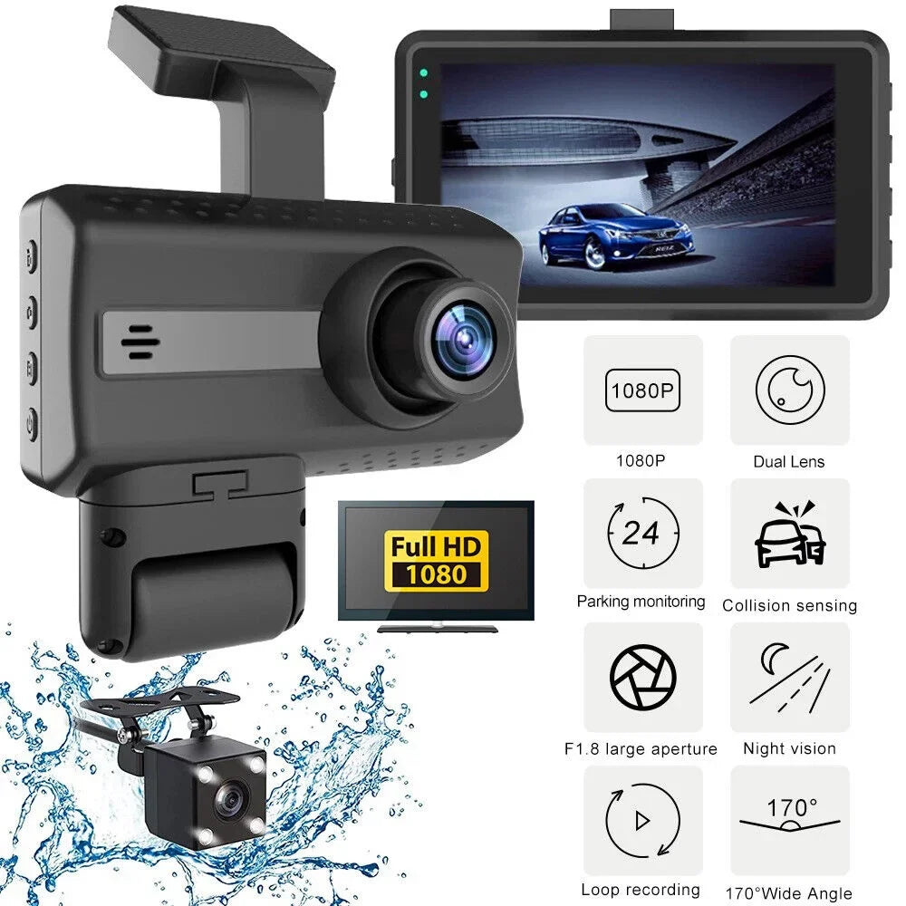 JahyShow Dual Lens Car Dash Cam Recorder: 1080P G Sensor DVR with Front and Rear Camera, Video Recording