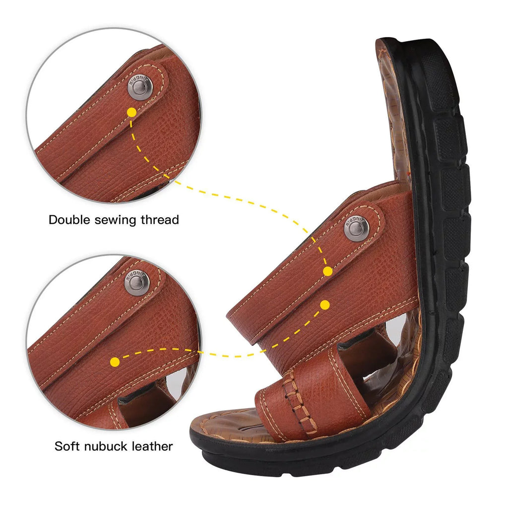 ILJNDTGBE Sandals for Men Leather Hiking Sandals Men Summer Two Wear Clasp Strap Casual Open Toe Flat Soft Bottom Breathable Shoes Sandals