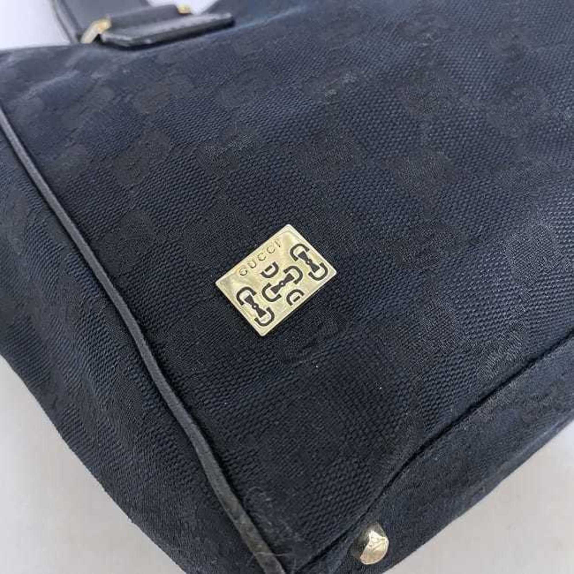 Pre-Owned Gucci Tote Bag Black Silver Horsebit 145810 Canvas Leather GUCCI Handbag Ladies (Good)