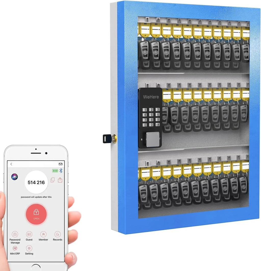 96 Key Lock Box Plus, Smart Key Cabinet Wall Mount, OTP Share Half-Remote Security Storage Lockbox, APP Bluetooth/Fixed Code for Car Dealership，，