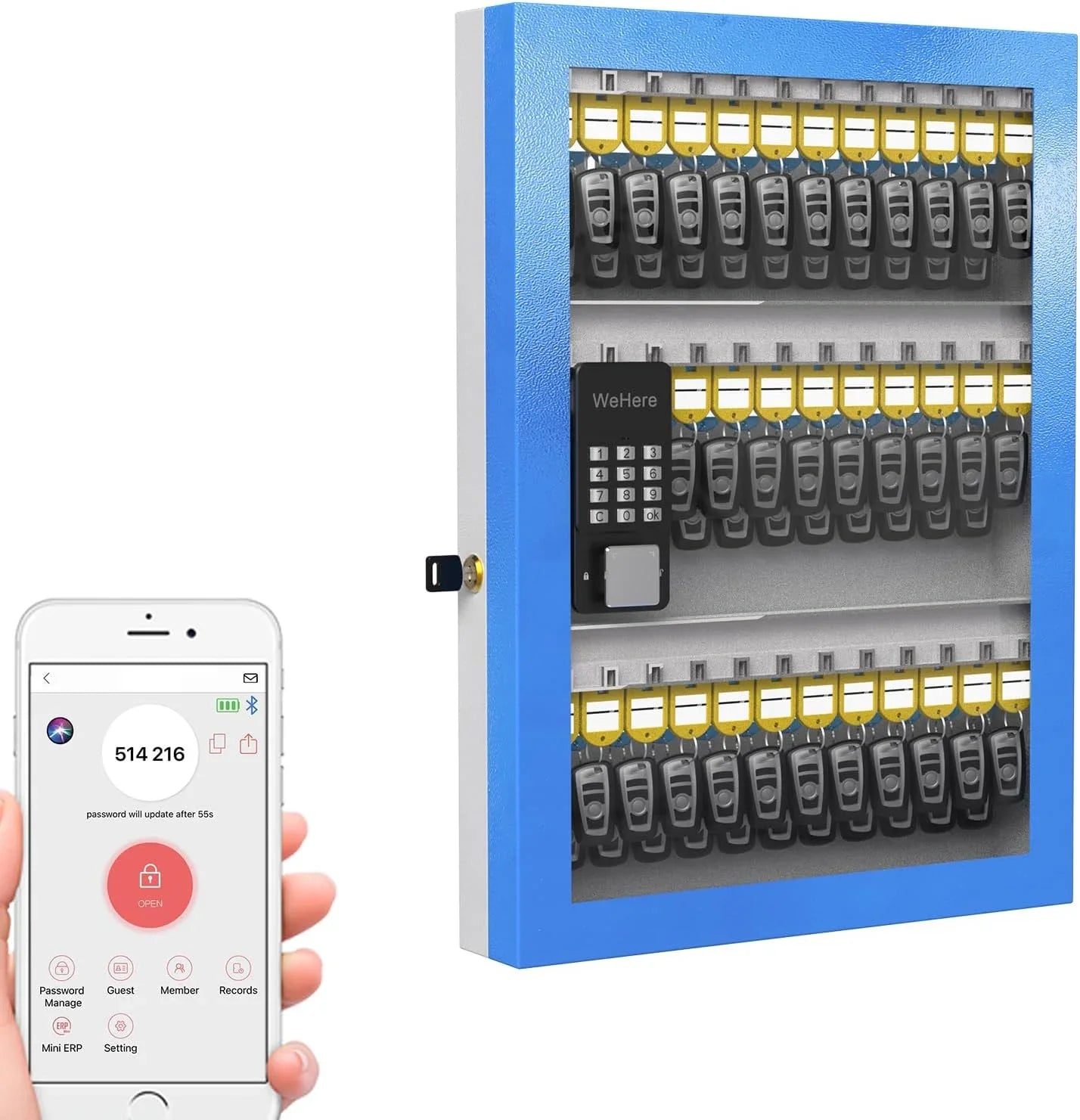 96 Key Lock Box Plus, Smart Key Cabinet Wall Mount, OTP Share Half-Remote Security Storage Lockbox, APP Bluetooth/Fixed Code for Car Dealership，，