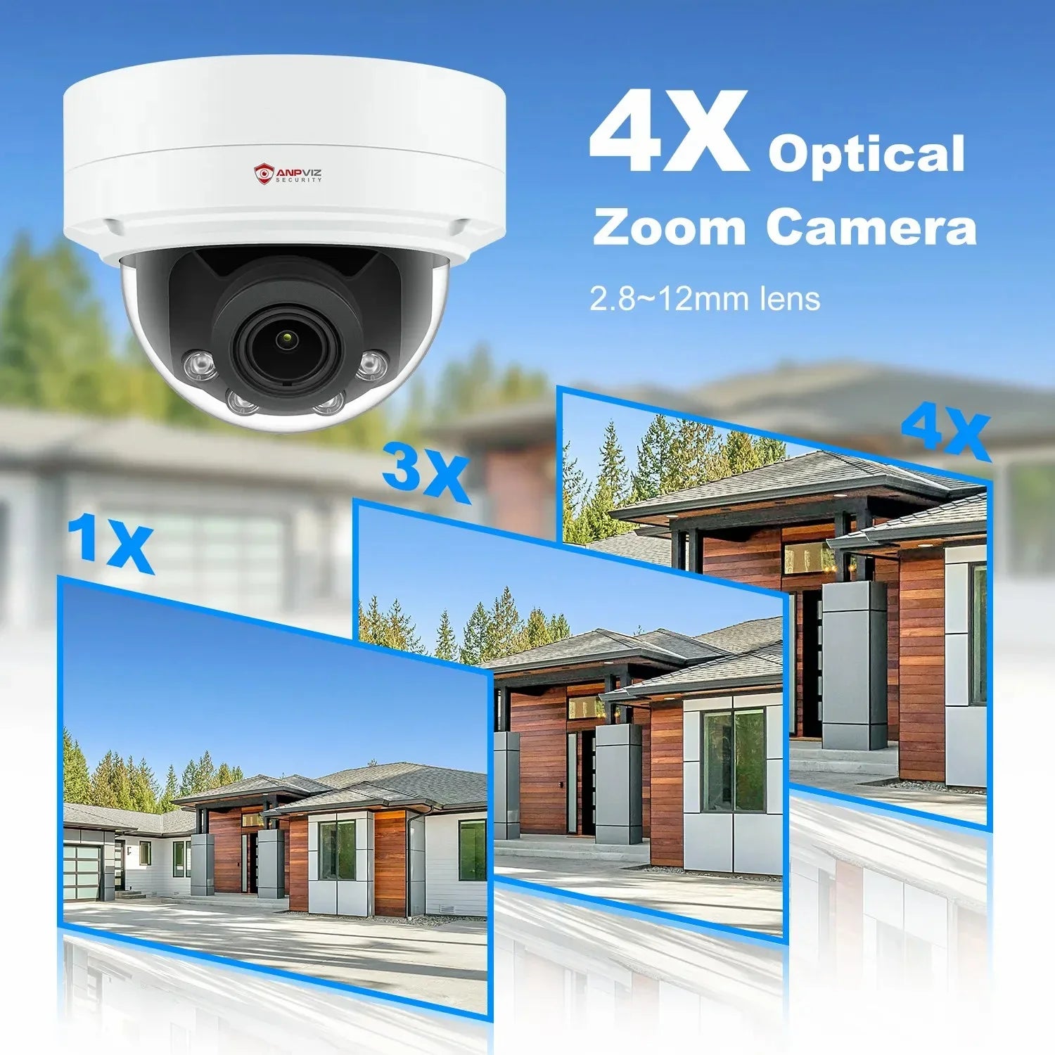 ANPVIZ 8MP IP Camera 4X Zoom Camera Support Human Vehicle Detection 30m IR Distance Built in Mic H.265 IP66