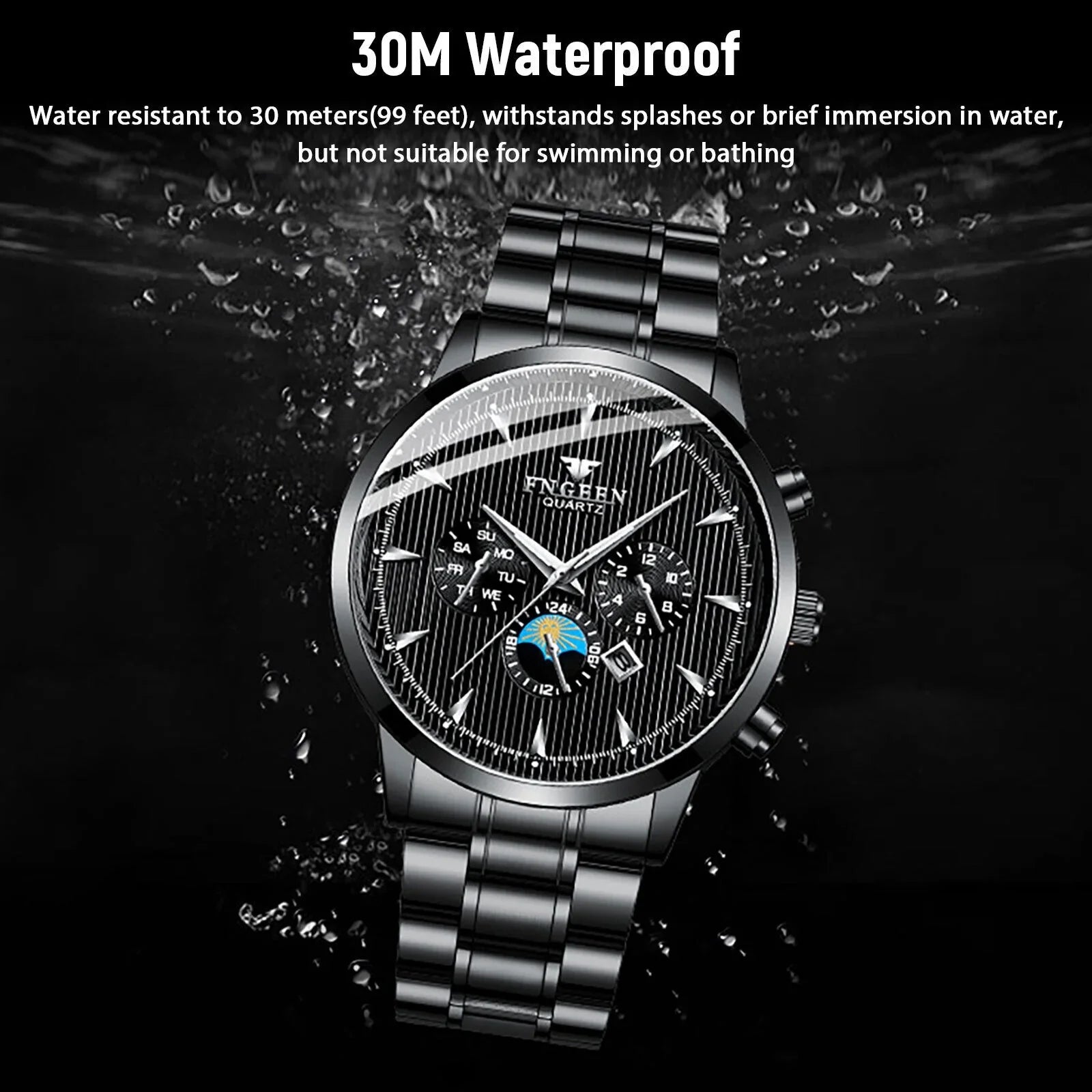 Waterproof Men's Watch Relojes De Hombre Stainless Steel Quartz Classic Luminous