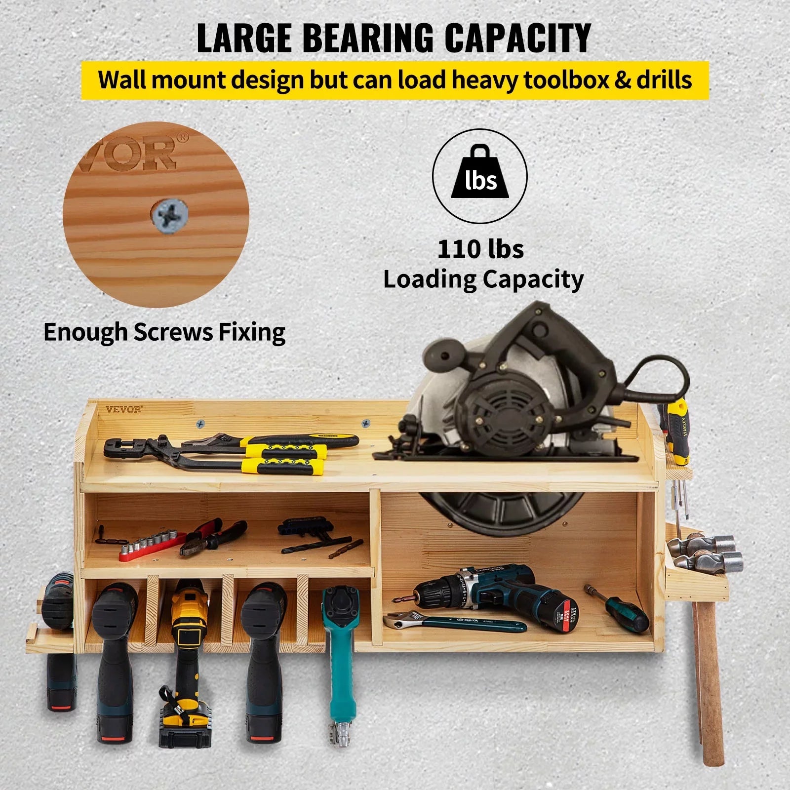 BENTISM Power Tool Organizer Drill Wall Tool Holder 4 Slots 3-shelf Wall Mounted